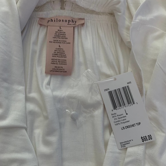PHILOSOPHY White Long Sleeve Crochet Lace Top - NWT - Picture 9 of 10